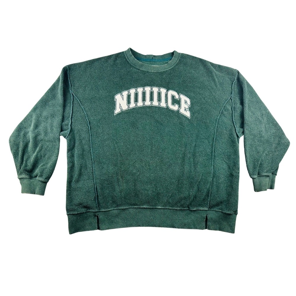 Aerie The Chill Cozy Crew NIIIICE Sweatshirt Women L Green Terry‎ Cloth College